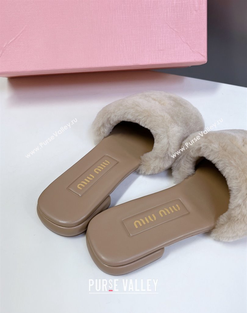 Miu Miu Wool Flat Slides Sandal Beige 2024 071905 (MD-240719110)