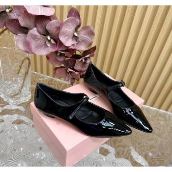 Miu Miu Patent Leather Pointed Ballerinas Flat with Buckle Black 2024 071901 (KL-240719093)