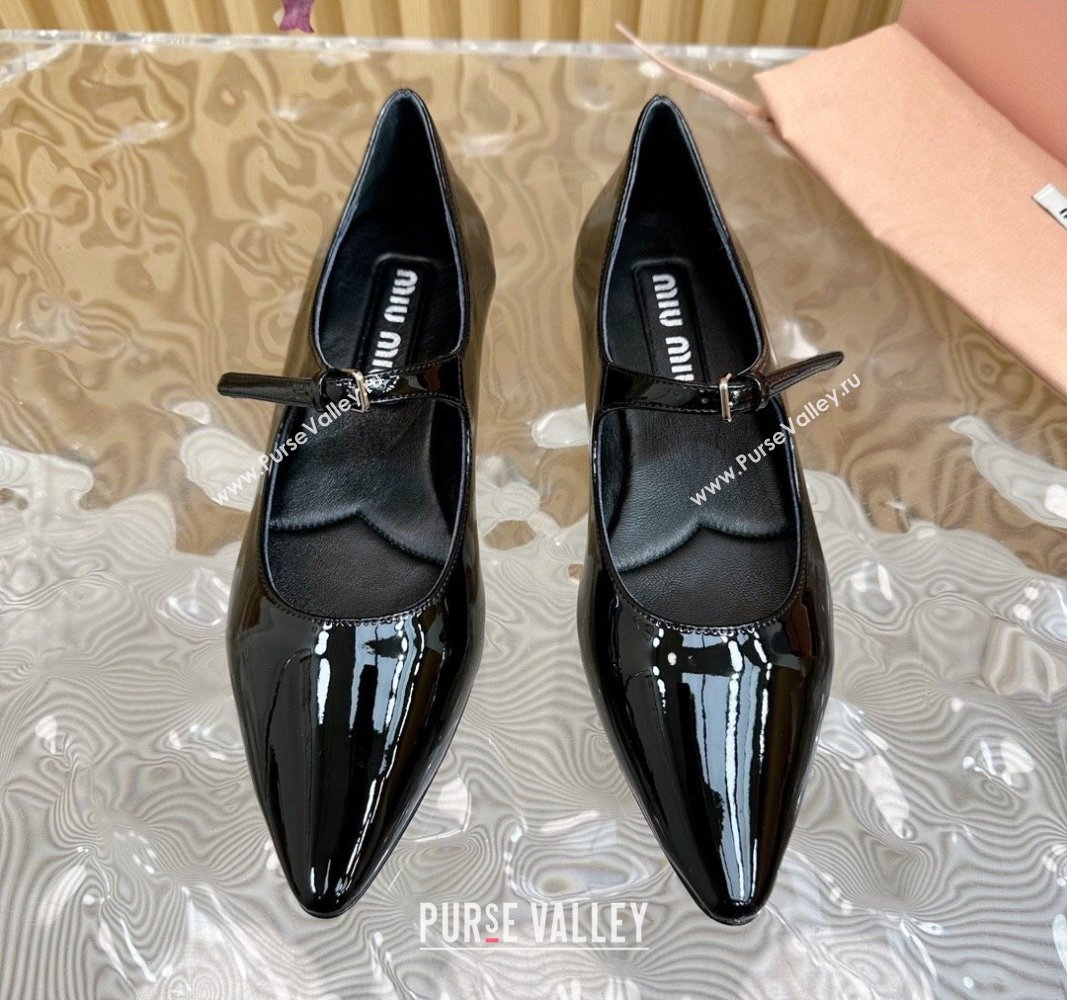 Miu Miu Patent Leather Pointed Ballerinas Flat with Buckle Black 2024 071901 (KL-240719093)