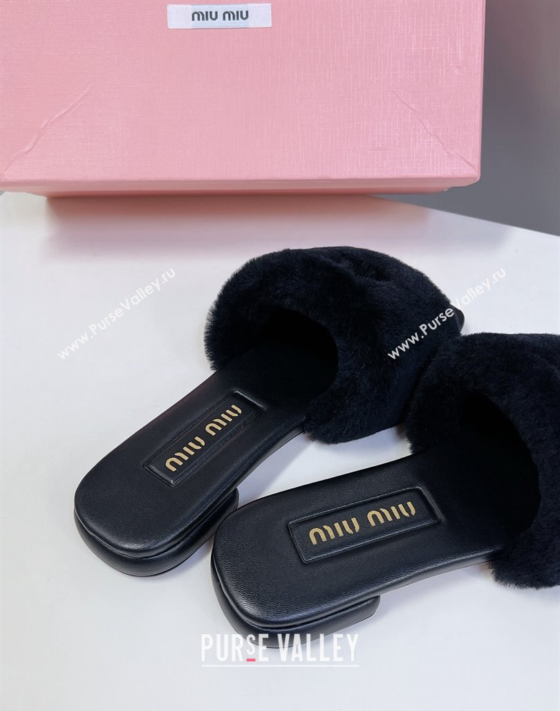 Miu Miu Wool Flat Slides Sandal Black 2024 071905 (MD-240719108)