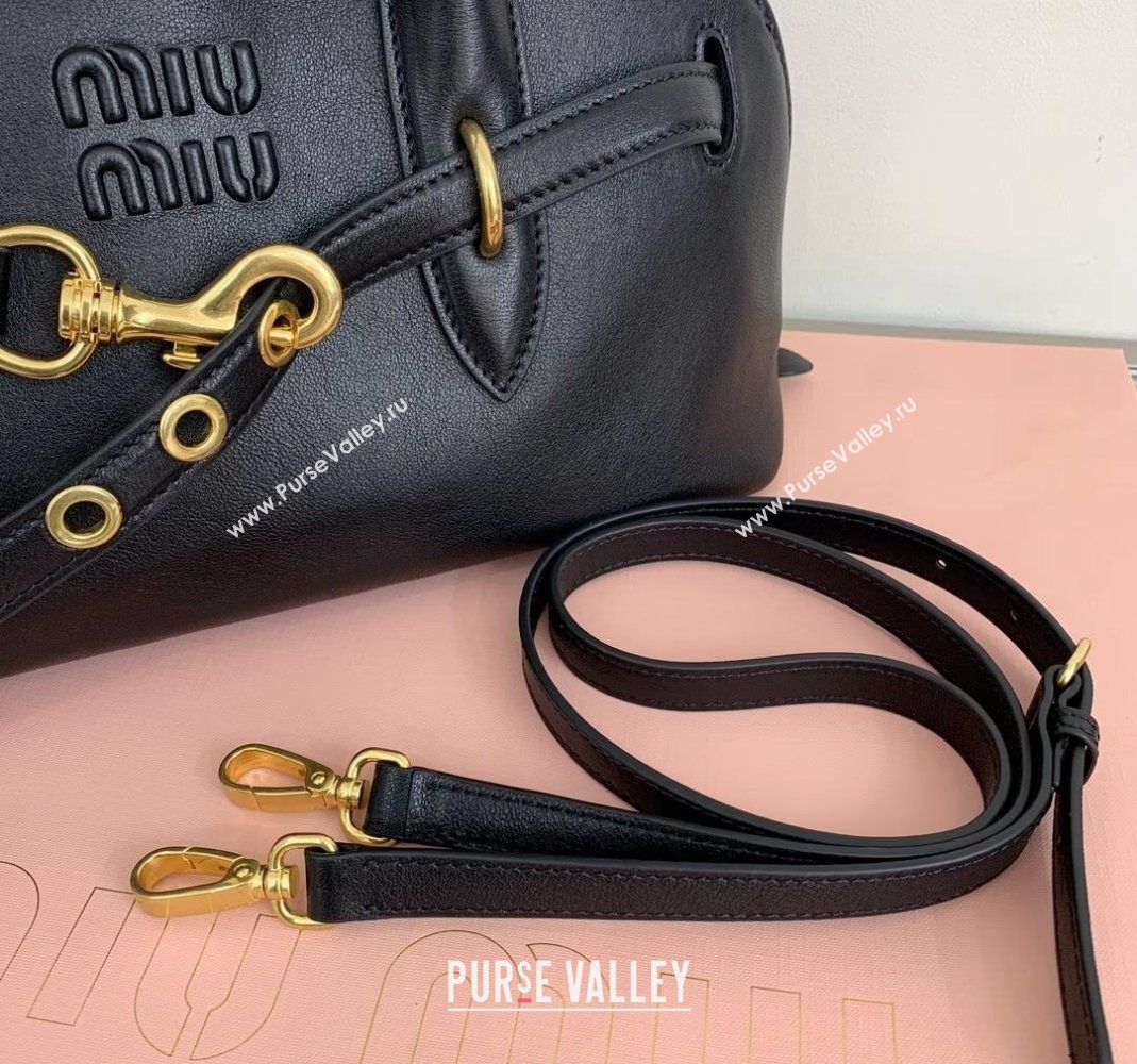 Miu Miu Aventure nappa leather top-handle bag Black 2024 5BB168 (LN-240805054)