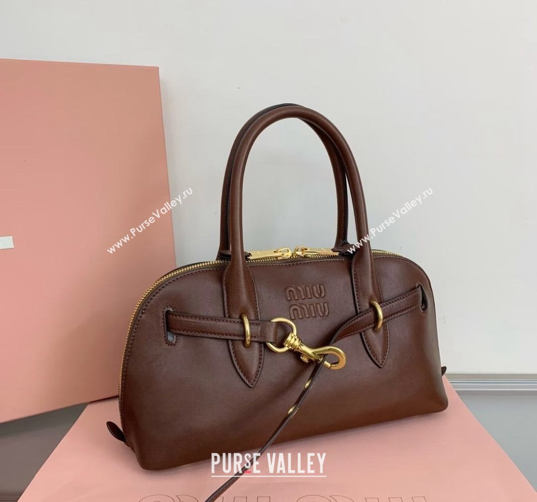 Miu Miu Aventure nappa leather top-handle bag Briarwood Brown 2024 5BB168 (LN-240805055)