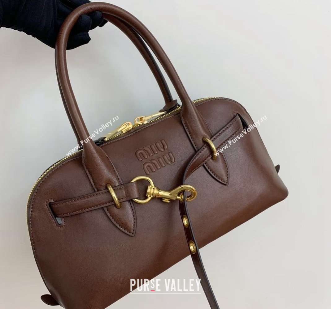 Miu Miu Aventure nappa leather top-handle bag Briarwood Brown 2024 5BB168 (LN-240805055)