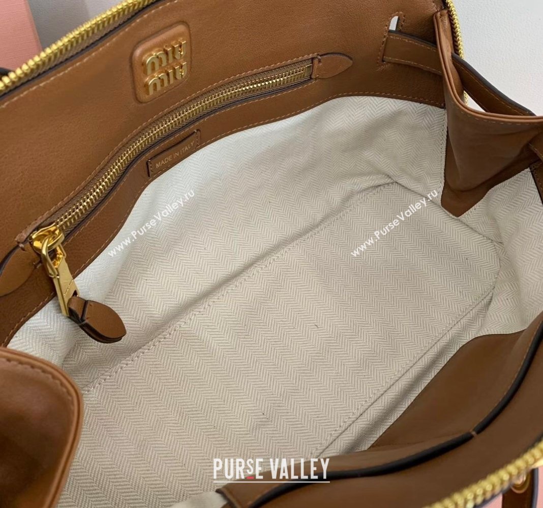 Miu Miu Aventure nappa leather top-handle bag Tan Brown 2024 5BB168 (LN-240805056)
