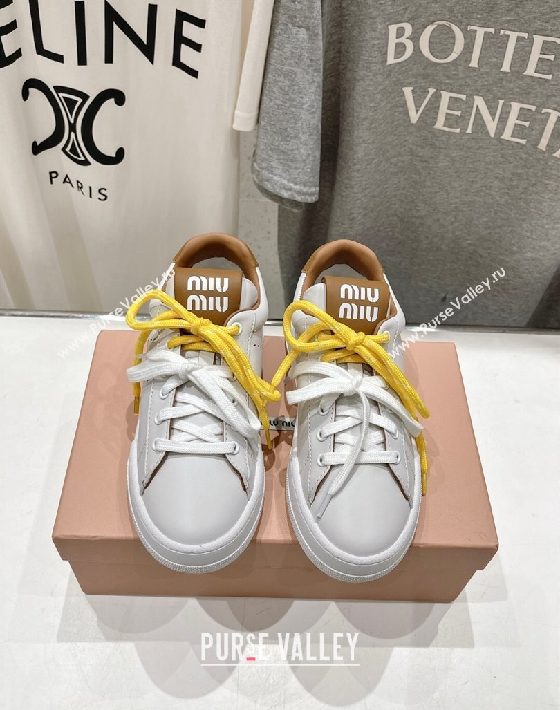 Miu Miu Leather Sneakers White/Brown 2024 081306 (MD-240813065)