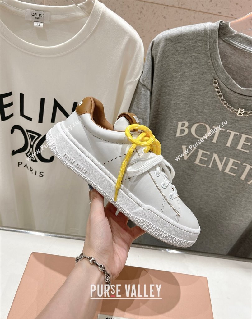 Miu Miu Leather Sneakers White/Brown 2024 081306 (MD-240813065)