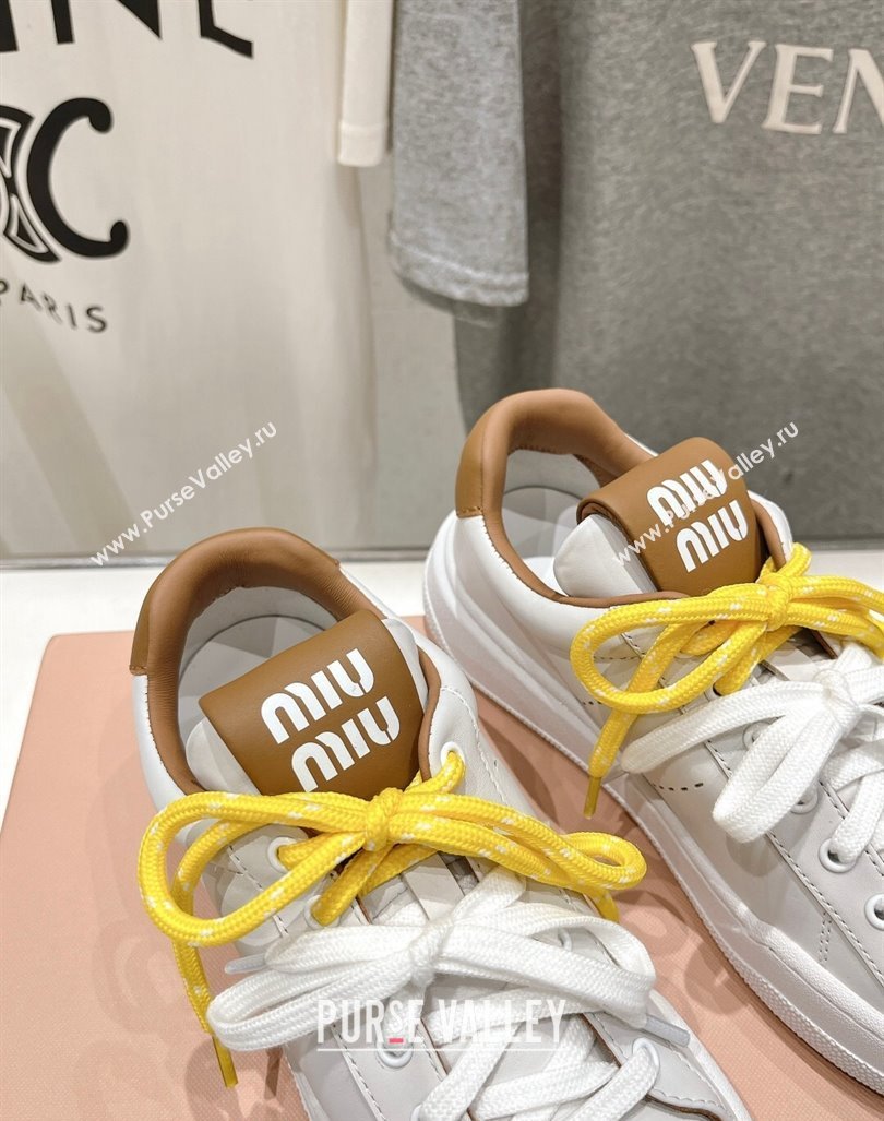 Miu Miu Leather Sneakers White/Brown 2024 081306 (MD-240813065)