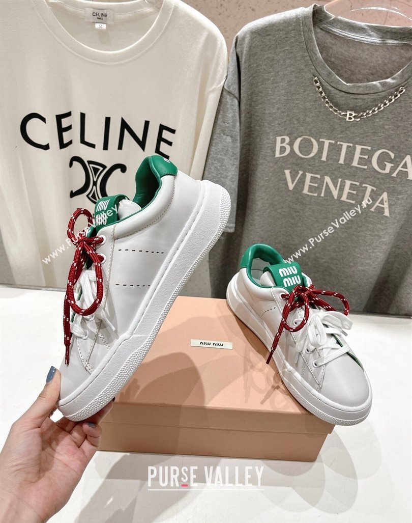 Miu Miu Leather Sneakers White/Green 2024 081306 (MD-240813067)