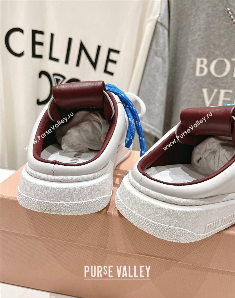 Miu Miu Leather Sneaker Mules White/Dark Burgundy 2024 081306 (MD-240813068)