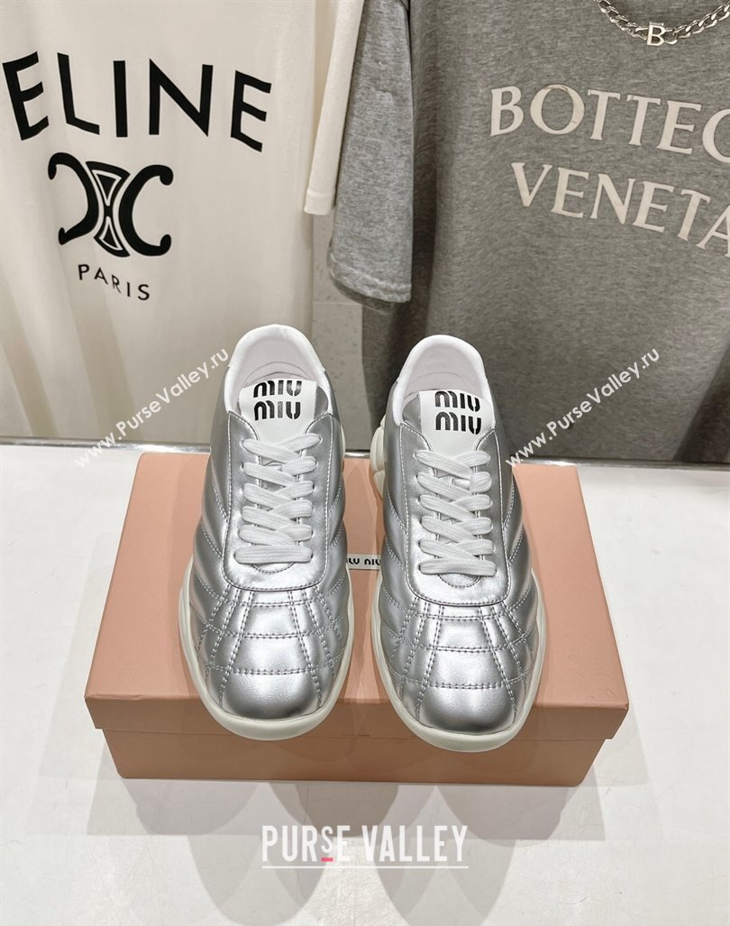 Miu Miu Quilted Leather Sneakers Silver 2024 081307 (MD-240813071)