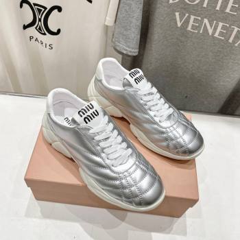 Miu Miu Quilted Leather Sneakers Silver 2024 081307 (MD-240813071)