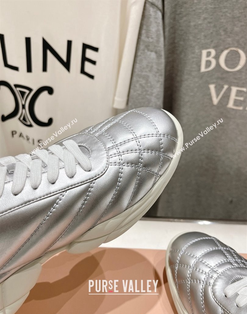 Miu Miu Quilted Leather Sneakers Silver 2024 081307 (MD-240813071)