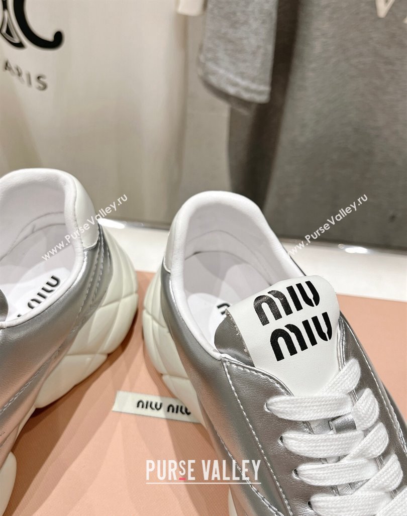 Miu Miu Quilted Leather Sneakers Silver 2024 081307 (MD-240813071)