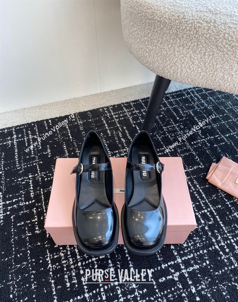 Miu Miu Shiny Calfskin Mary Janes Shoes Black 2024 081301 (SS-240813057)