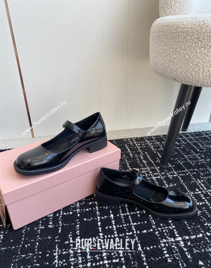 Miu Miu Shiny Calfskin Mary Janes Shoes Black 2024 081301 (SS-240813057)