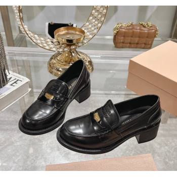 Miu Miu Brushed Leather Loafer Pumps 5cm with Coin Black2 2024 0813 (MD-240813077)