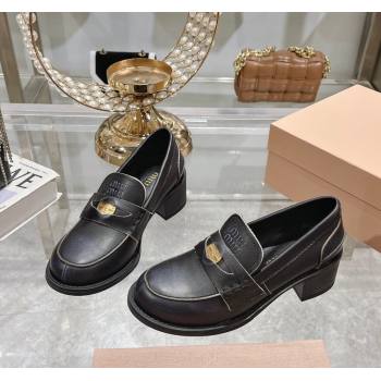 Miu Miu Bleached Leather Loafer Pumps 5cm with Coin Black 2024 0813 (MD-240813079)