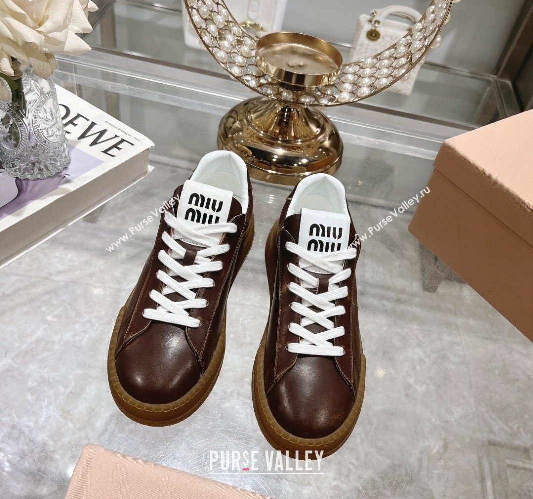 Miu Miu Leather Sneakers Brown 2024 081308 (MD-240813086)