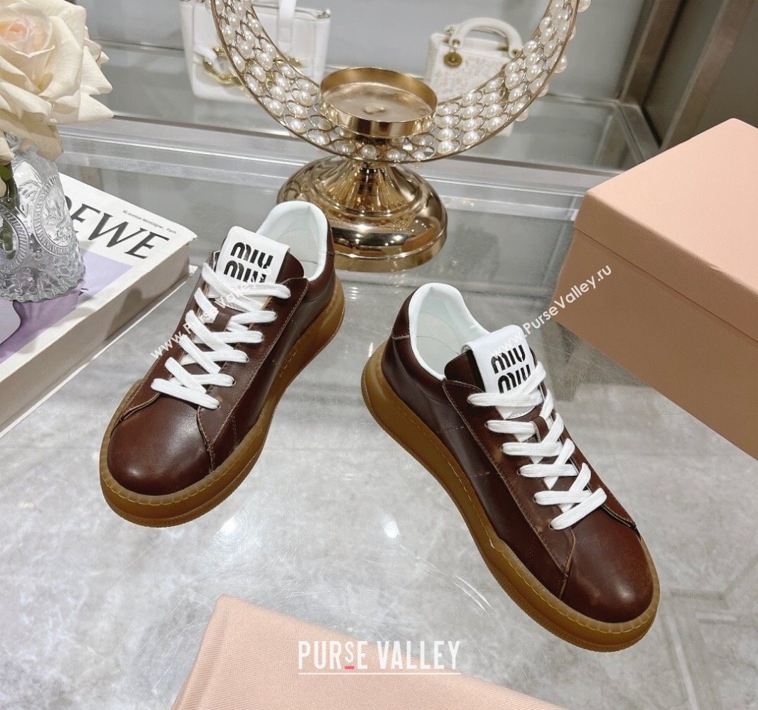 Miu Miu Leather Sneakers Brown 2024 081308 (MD-240813086)