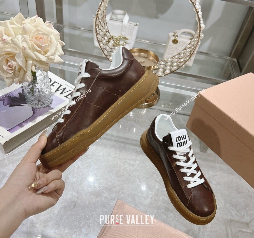 Miu Miu Leather Sneakers Brown 2024 081308 (MD-240813086)