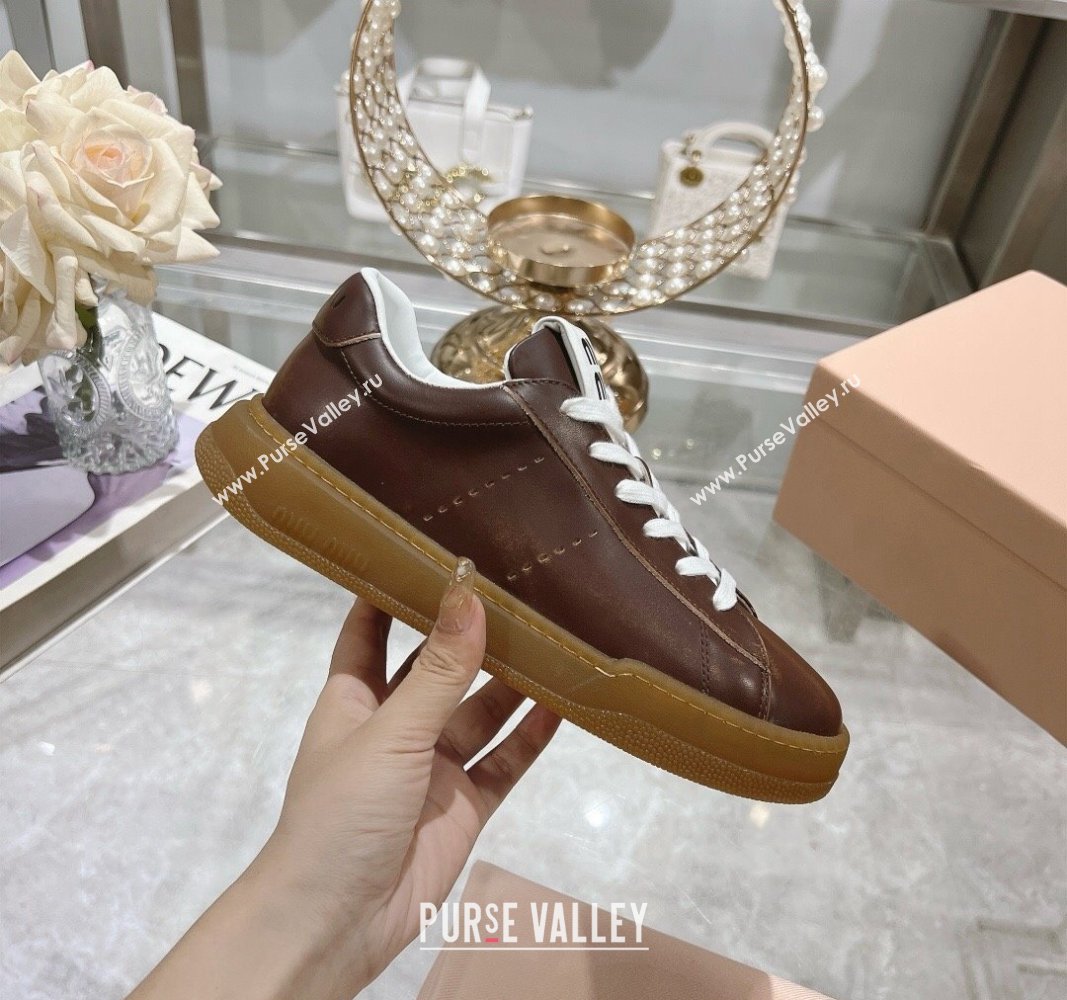 Miu Miu Leather Sneakers Brown 2024 081308 (MD-240813086)