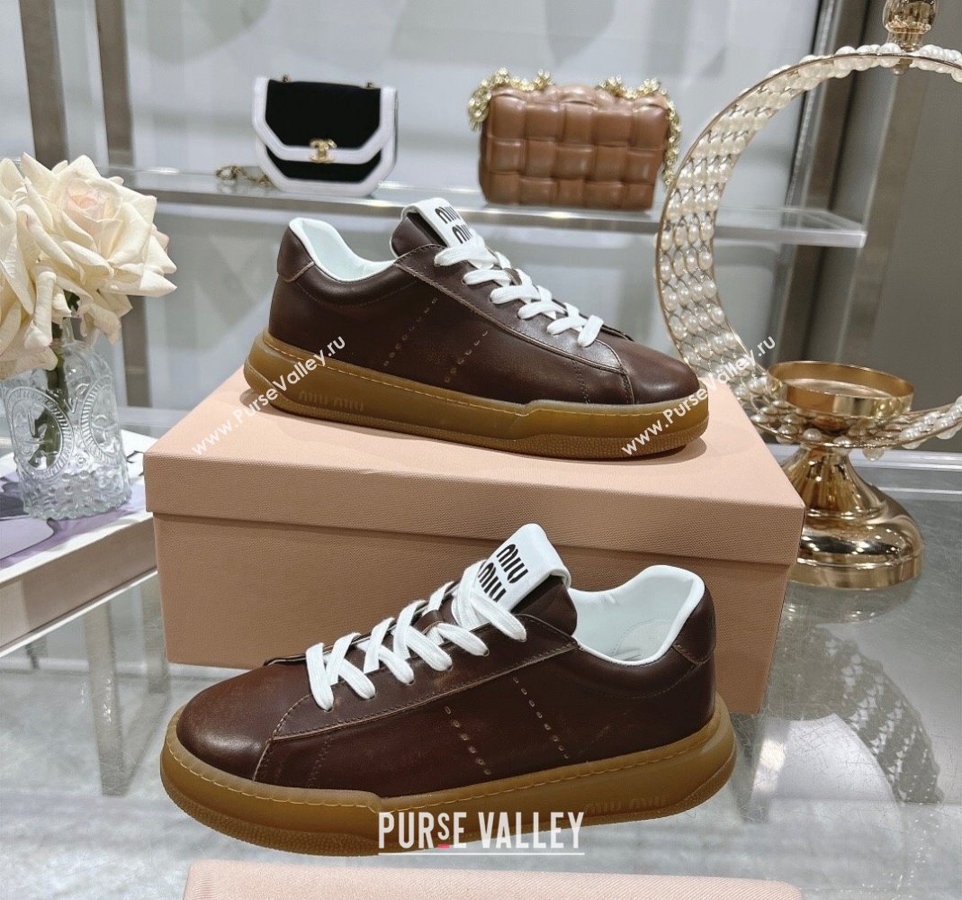 Miu Miu Leather Sneakers Brown 2024 081308 (MD-240813086)