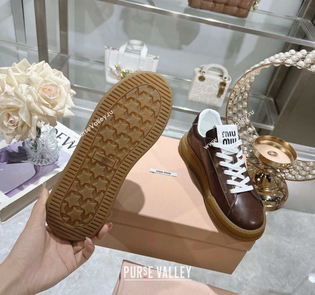 Miu Miu Leather Sneakers Brown 2024 081308 (MD-240813086)