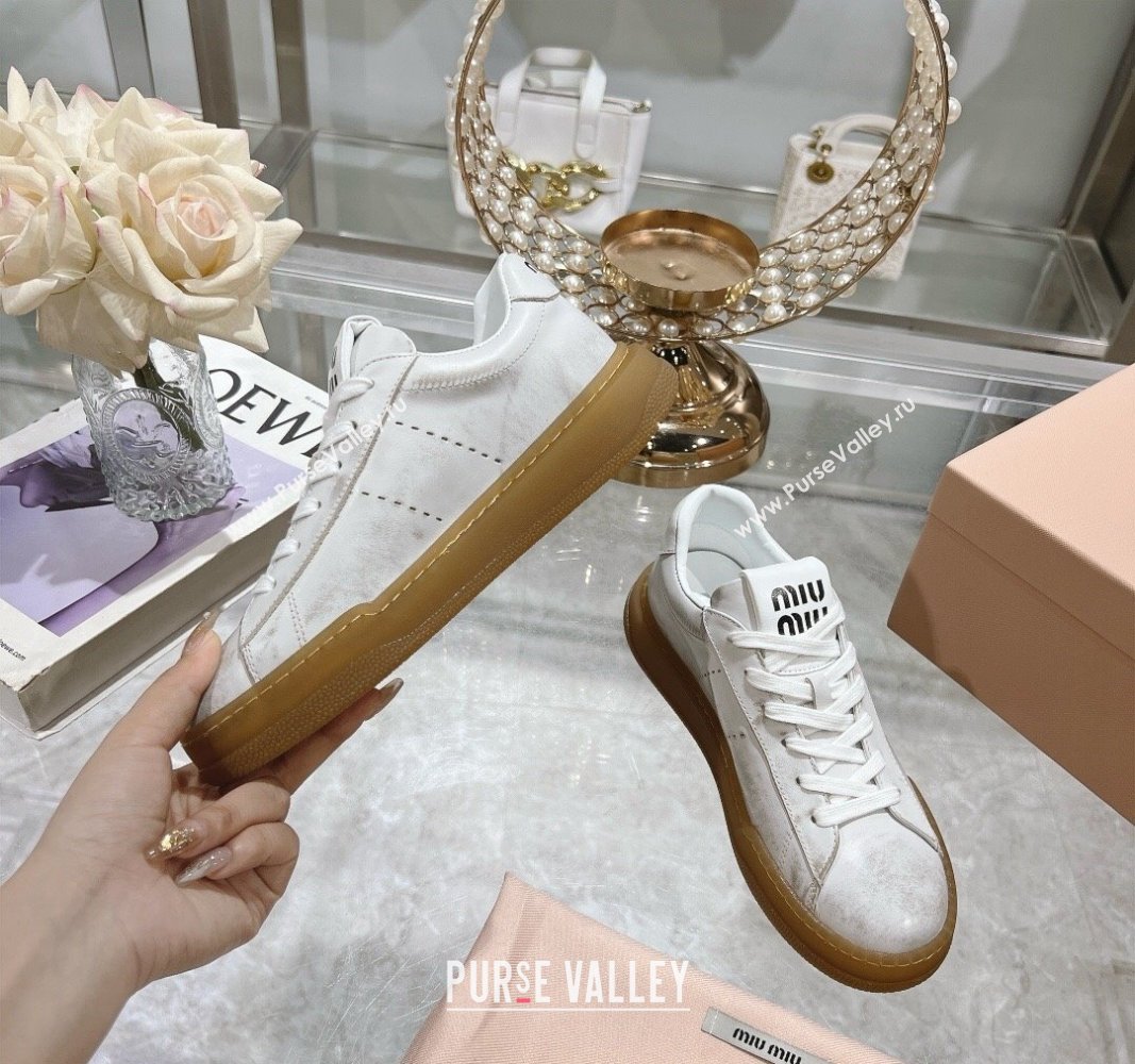 Miu Miu Bleached Suede Sneakers White 2024 081308 (MD-240813088)