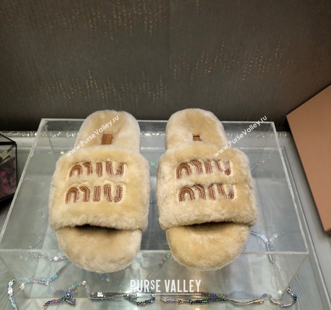 Miu Miu Wool Flat Slide Sandal Beige2 2024 0813 (MD-240813101)