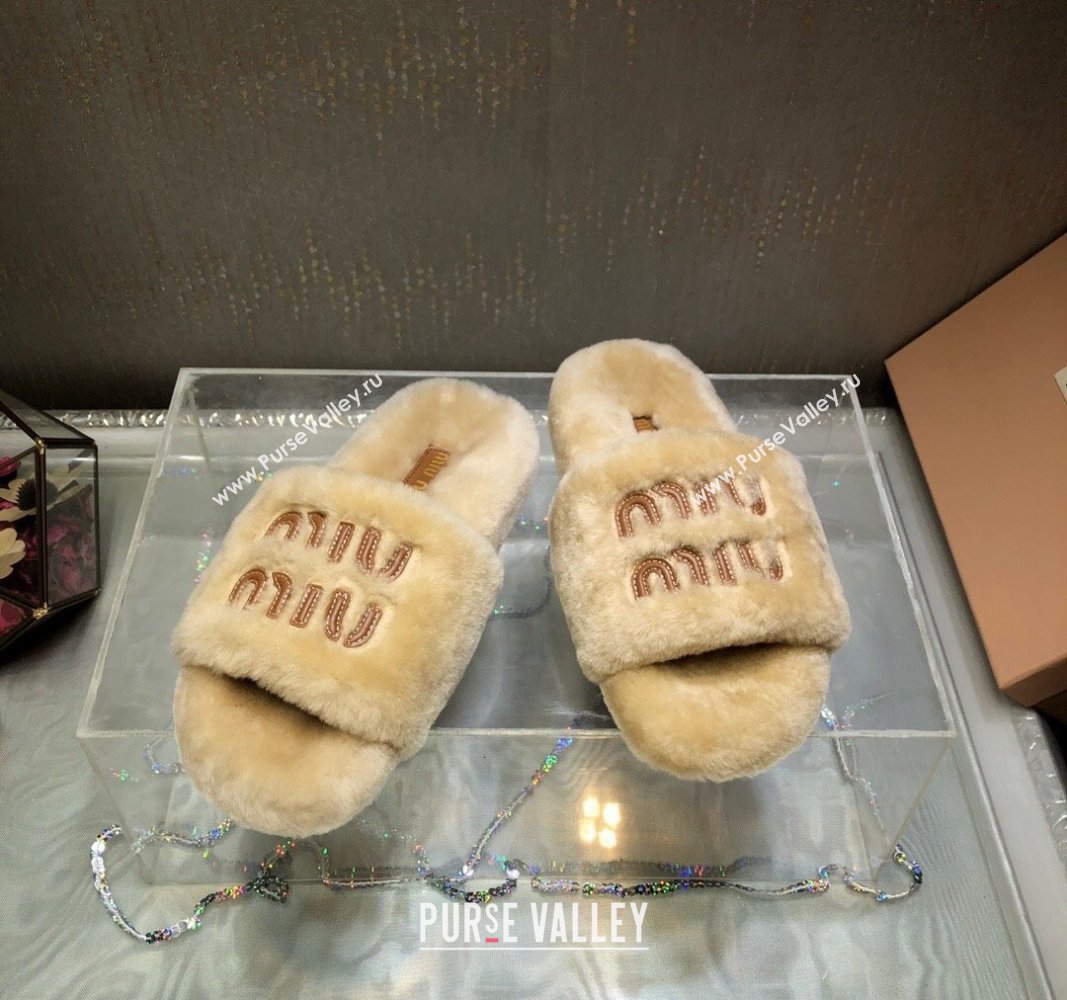 Miu Miu Wool Flat Slide Sandal Beige2 2024 0813 (MD-240813101)