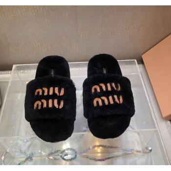 Miu Miu Wool Flat Slide Sandal Black 2024 0813 (MD-240813103)