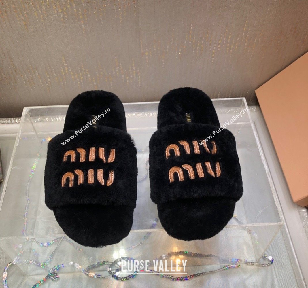 Miu Miu Wool Flat Slide Sandal Black 2024 0813 (MD-240813103)