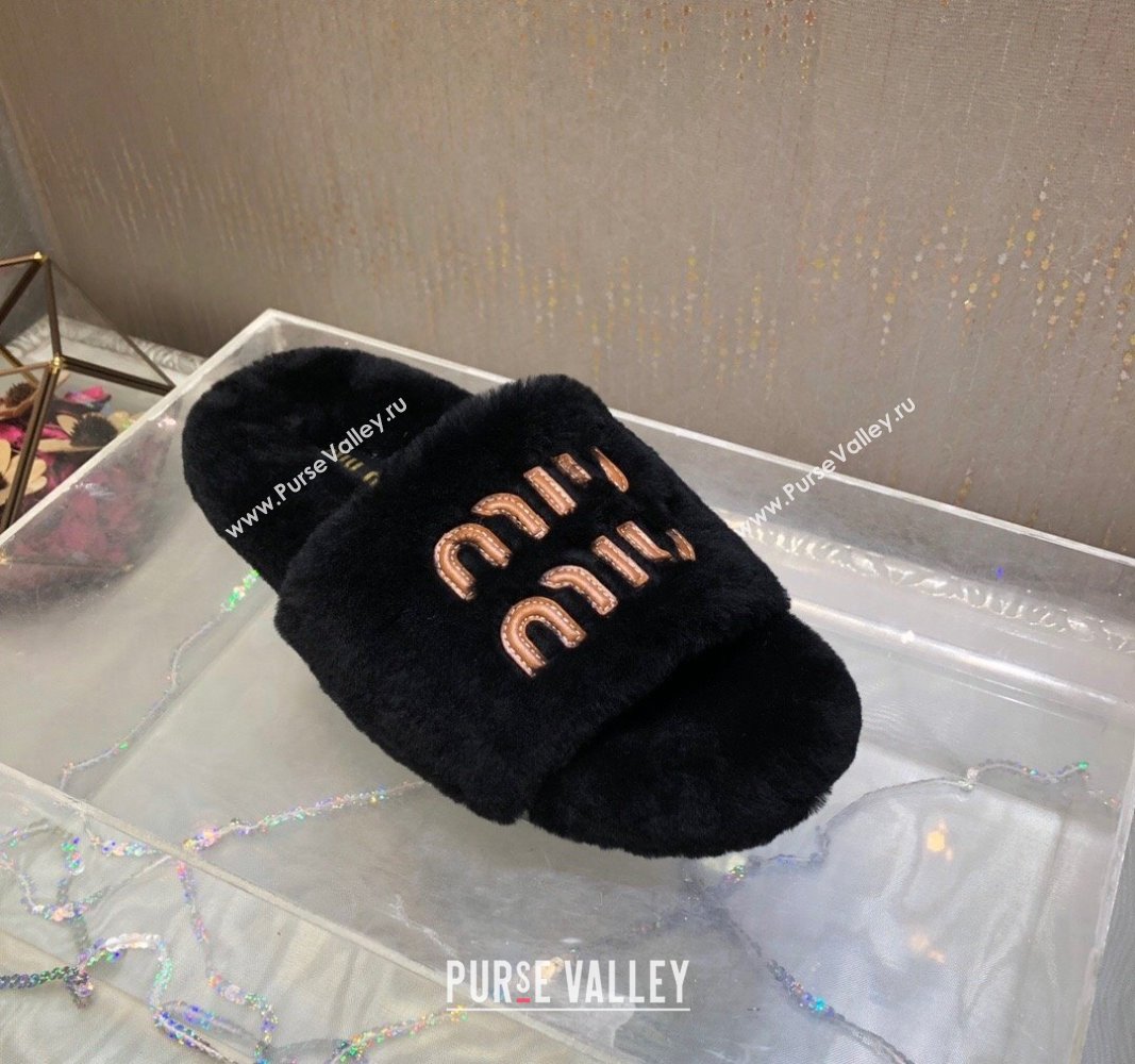 Miu Miu Wool Flat Slide Sandal Black 2024 0813 (MD-240813103)