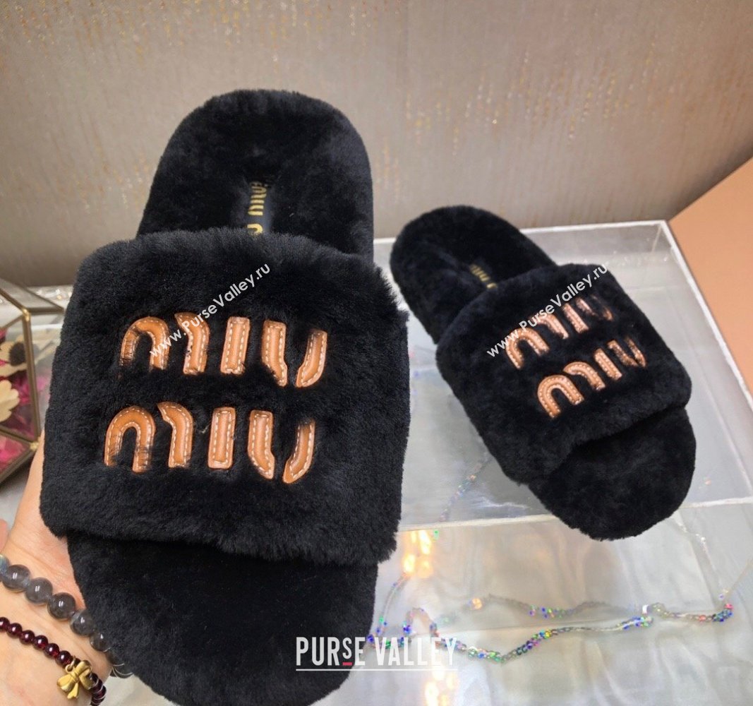 Miu Miu Wool Flat Slide Sandal Black 2024 0813 (MD-240813103)