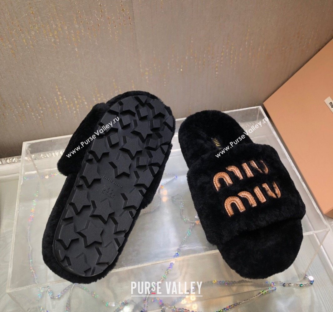 Miu Miu Wool Flat Slide Sandal Black 2024 0813 (MD-240813103)