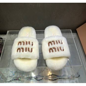 Miu Miu Wool Flat Slide Sandal White2 2024 0813 (MD-240813104)