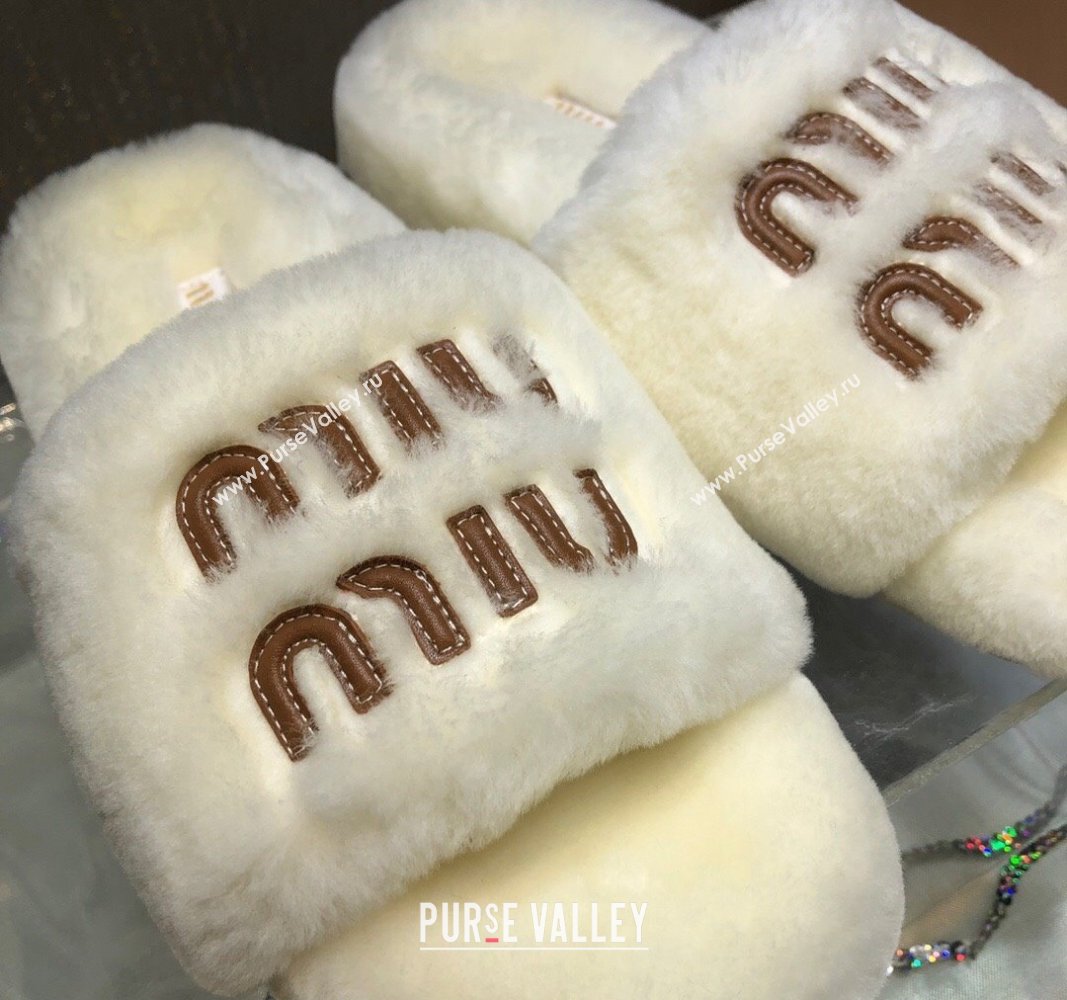 Miu Miu Wool Flat Slide Sandal White2 2024 0813 (MD-240813104)