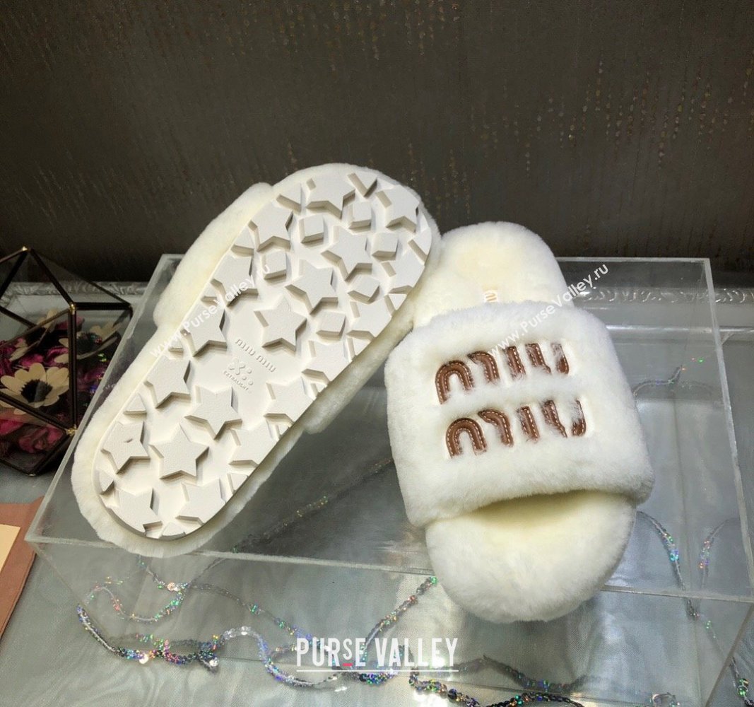 Miu Miu Wool Flat Slide Sandal White2 2024 0813 (MD-240813104)