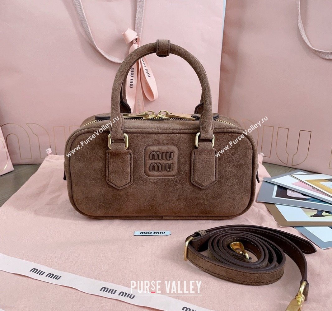 Miu Miu Arcadie Suede top handle bag Brown 2024 5BB142 (JD-240827093)