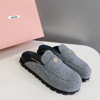 Miu Miu Felt Platform Mules with Coin Charm Dark Grey 2024 5D058E (KL-240904068)