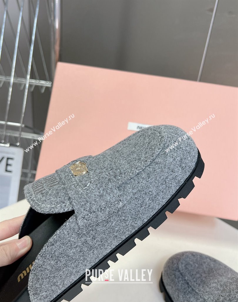 Miu Miu Felt Platform Mules with Coin Charm Dark Grey 2024 5D058E (KL-240904068)