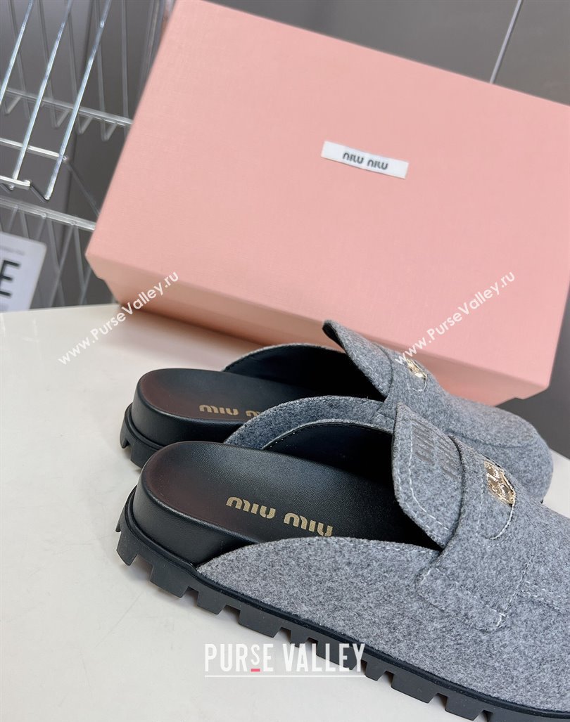 Miu Miu Felt Platform Mules with Coin Charm Dark Grey 2024 5D058E (KL-240904068)