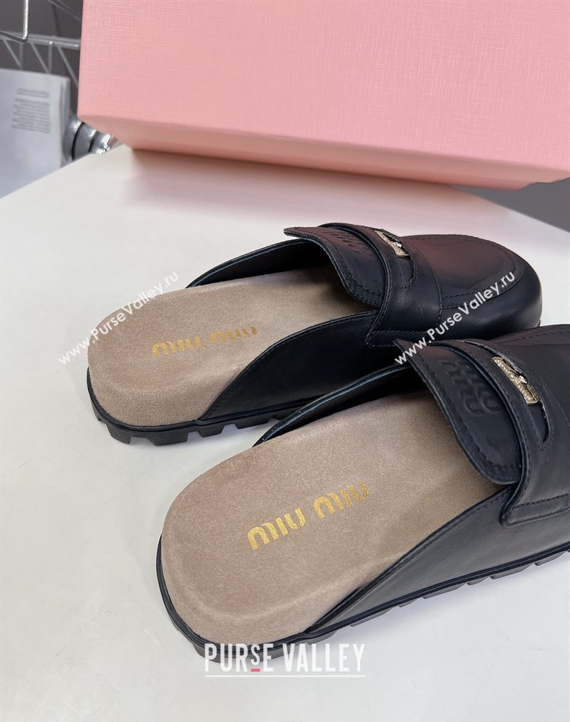 Miu Miu Leather Platform Mules with Coin Charm Black 2024 5D058E (KL-240904071)