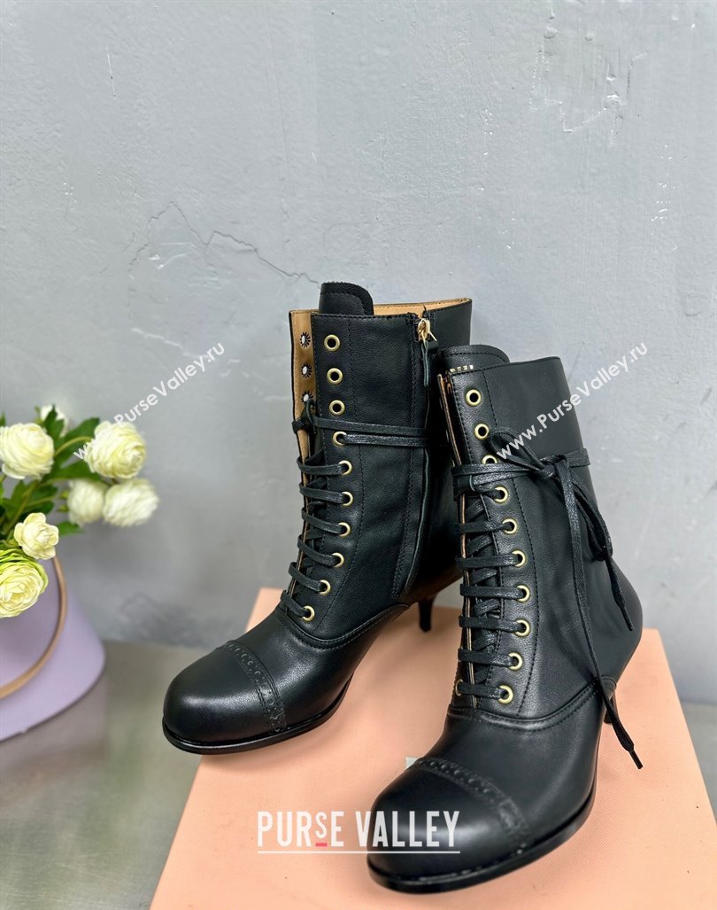 Miu Miu Leather laced up Heel Ankle Boots 7.5cm Black 2024 5U323E (MD-240904057)