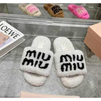 Miu Miu Wool Flat Slides Sandal White 2024 MM090405 (MD-240904078)