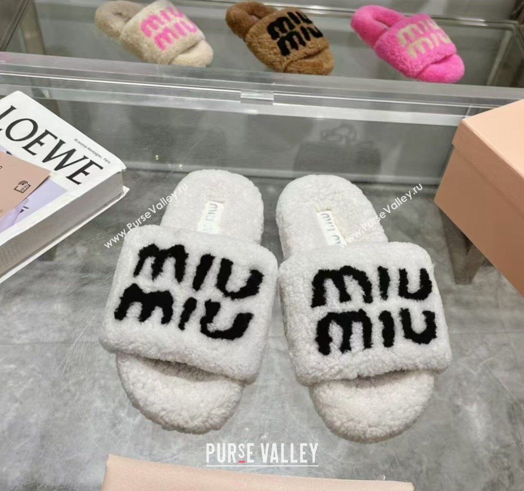 Miu Miu Wool Flat Slides Sandal White 2024 MM090405 (MD-240904078)