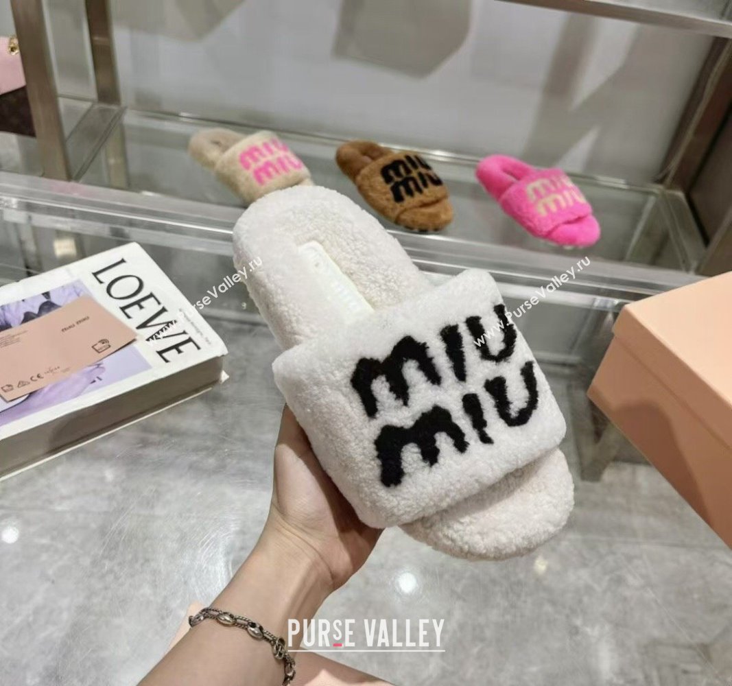 Miu Miu Wool Flat Slides Sandal White 2024 MM090405 (MD-240904078)