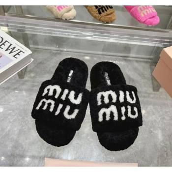 Miu Miu Wool Flat Slides Sandal Black2 2024 MM090405 (MD-240904079)