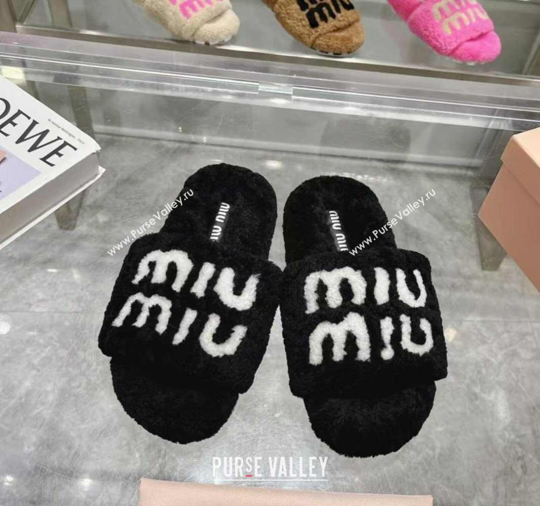 Miu Miu Wool Flat Slides Sandal Black2 2024 MM090405 (MD-240904079)