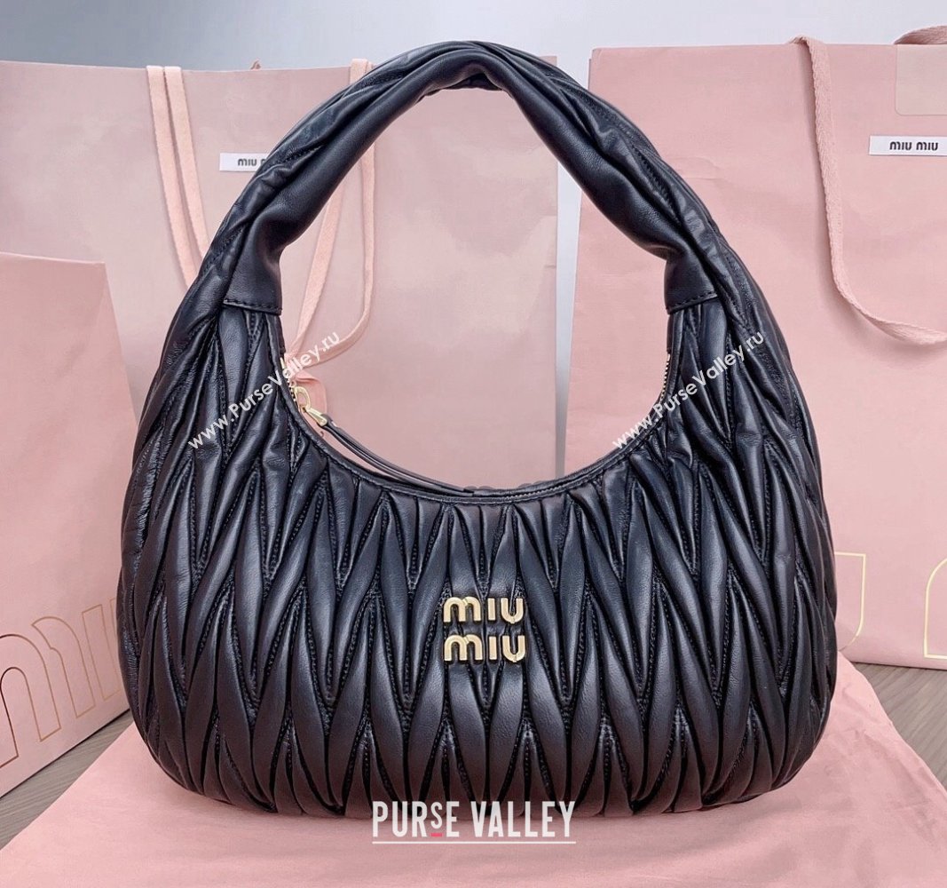 Miu Miu Wander Matelasse Nappa Leather Hobo bag 5BC108 Black 2024 (JD-240923021)